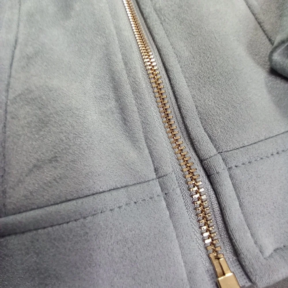 NWT Magaschoni Womens Faux Suede Leather Zip Up Jacket Light Blue Small - Picture 4 of 11